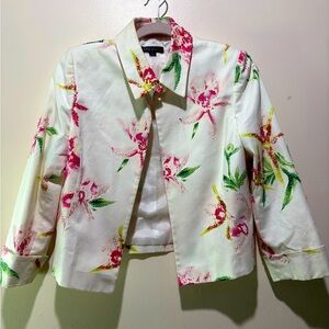 Women’s Blazer‎ by Tahari Size 10 Collared White Floral Long Sleeve